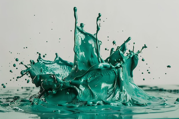 Photo a green liquid splashing into the water on a white background with a white background behind it and