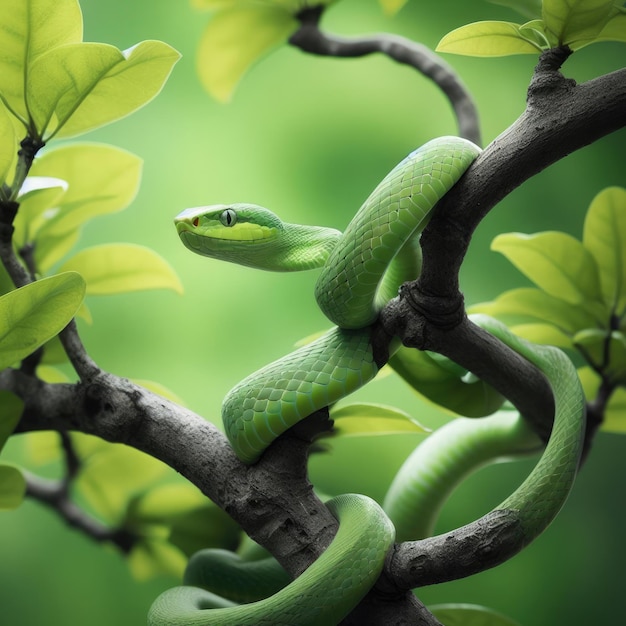 green lizard on a branch in the forest