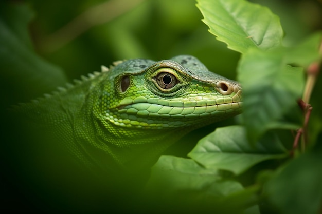 A green lizard in the bushes