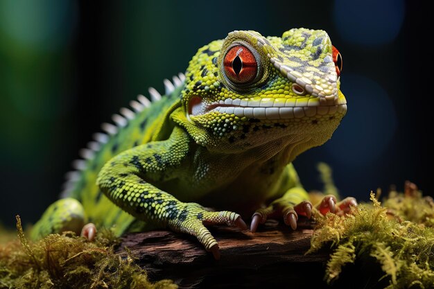 green lizard climb on wood Generative AI