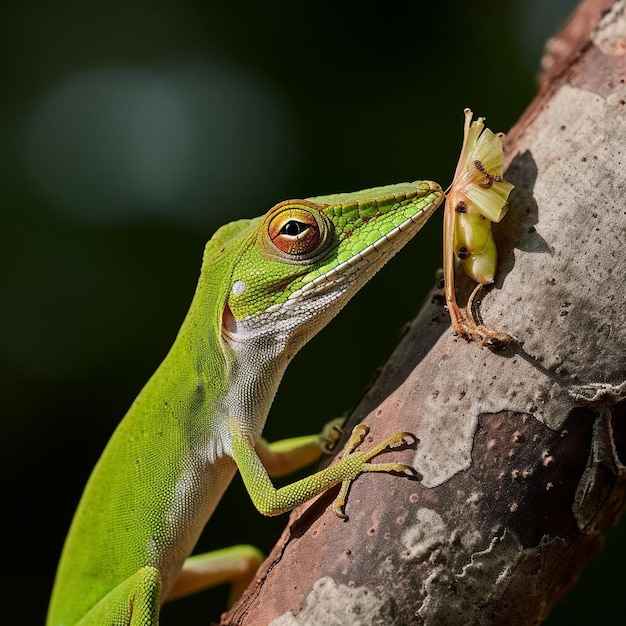 Photo a green lizard is on a branch with a green lizard on it