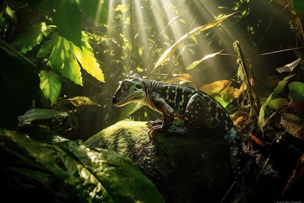 Green Lizard in Jungle Created using generative AI tools