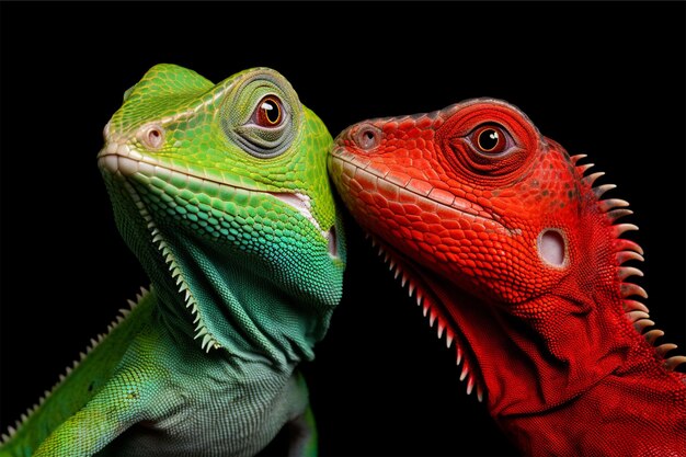 A green lizard with a red eye and a green head with a red spot on the top