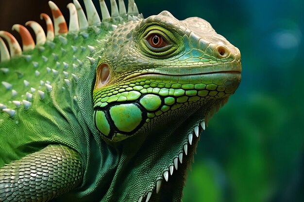 a green lizard with a white stripe on its head.