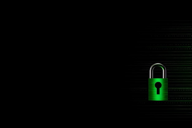 Green lock on a black background with a key in the middle