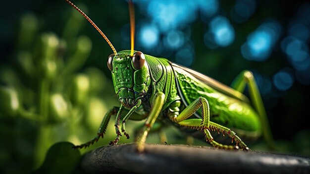 Green locust on Leaf Beautiful locust high contrast