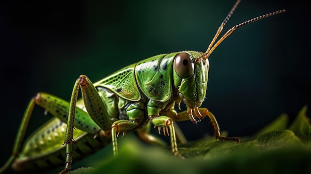 Locusta verde sulla foglia bellissima locusta ad alto contrasto