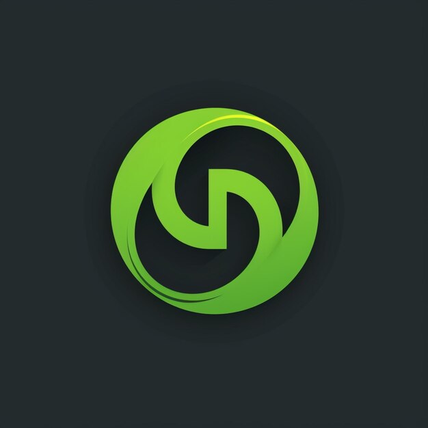 a green logo with a spiral shape on a dark background generative ai