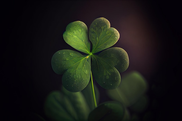 Green lucky clover leaf for St Patrick's day Generative Ai