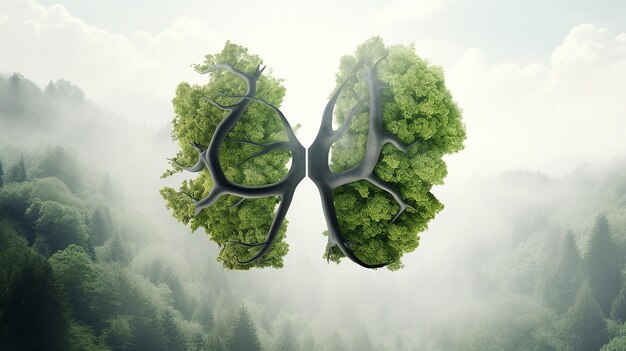 건강한 3D를 위해 숲의 나무로 가득 찬 녹색 폐