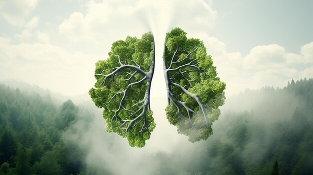 緑の肺は森の木で満たされ 健康的な3D
