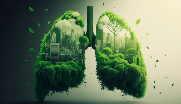 Green lung with city air pollution Generative AI