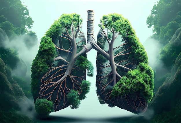 Green lung with trees and roots Generative ai design concept