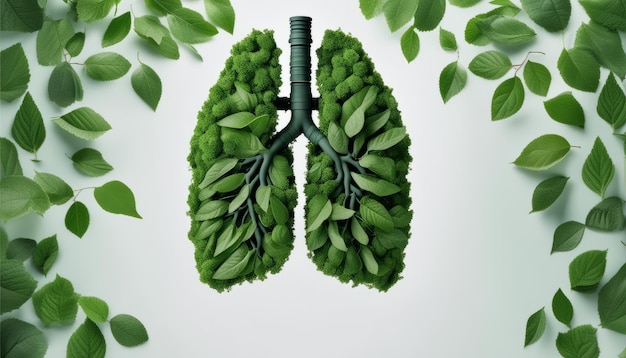 Photo a green lush plant with leaves surrounding a lungs image