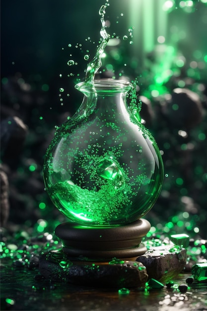 Green magical potion gushing from underground