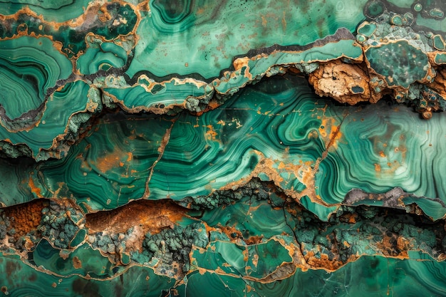 Photo green malachite stone texture with natural stripes and patterns