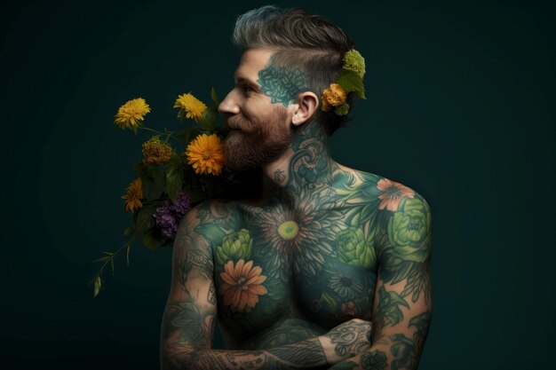 Зелёный человек, татуировка растения, модель еды, генератор Ай.