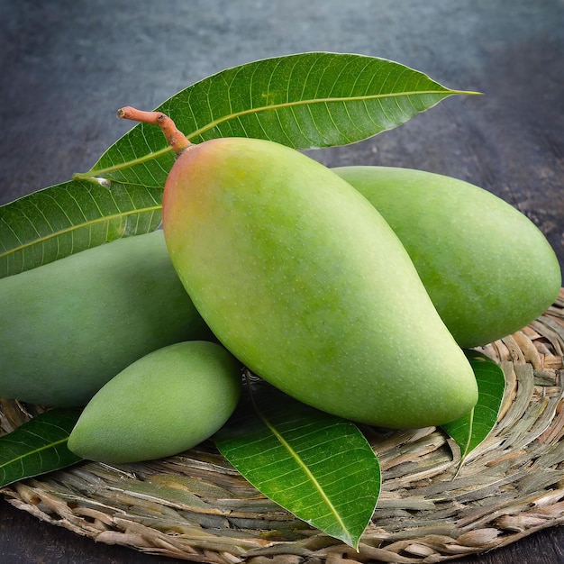 green mangos with leaves