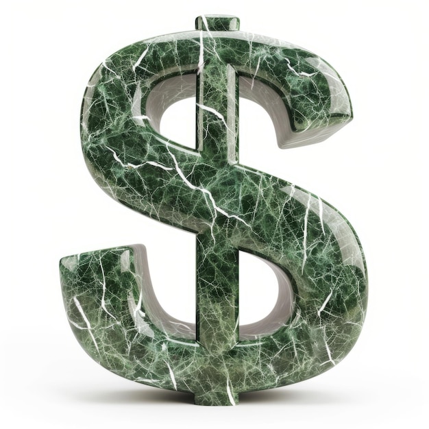 Green Marble Dollar Sign on White Background