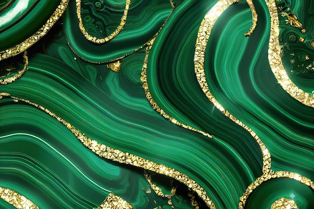 Green marble malachite stone background with luxurious gold details