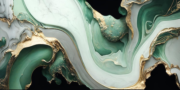 A green marble sculpture with gold leaf on the bottom.