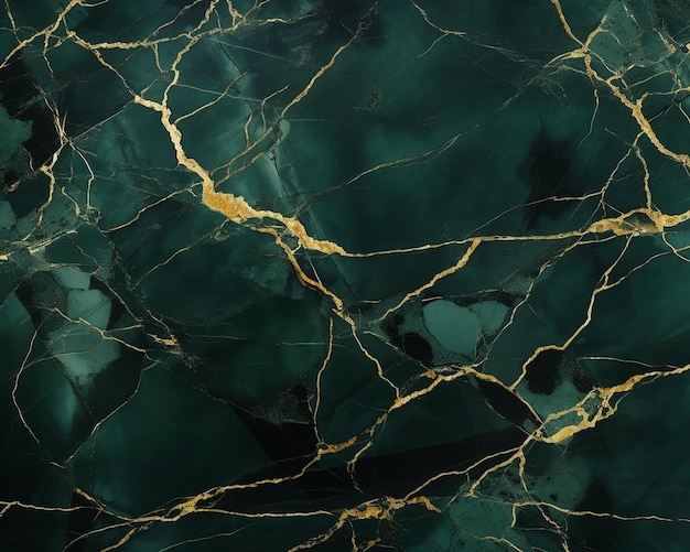 A green marble wallpaper that has gold lines on it.