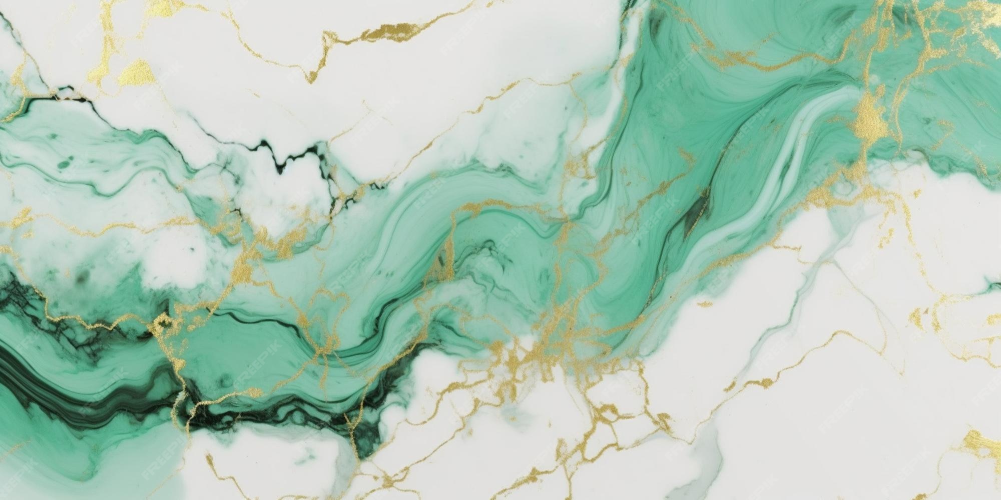 Premium Photo | A green marble wallpaper with gold and green marbles.