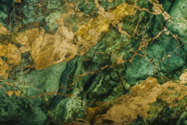 A green marble with gold and green marbles.