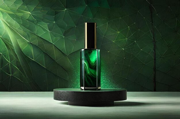 Green marbled perfume bottle cosmetic product template