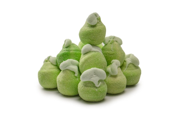 Green marshmallow candy isolated on white background