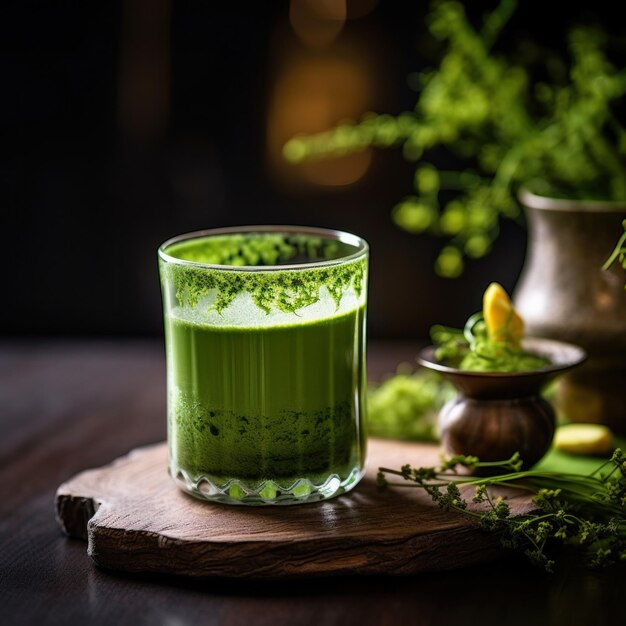 Green matcha in glass Illustration AI GenerativexA