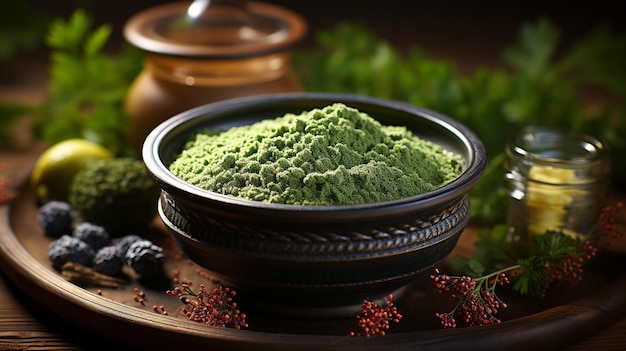 green matcha tea in a glass jar