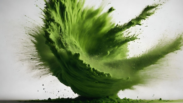 Photo green matcha tea powder falling generated with ai