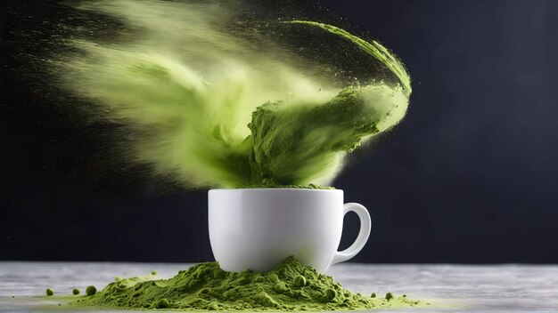 Green matcha tea powder falling Generated with AI