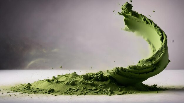 Green matcha tea powder falling Generated with AI