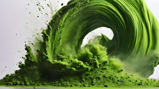 Green matcha tea powder falling Generated with AI