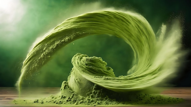 Green matcha tea powder falling Generated with AI