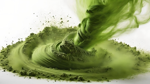 Green matcha tea powder falling Generated with AI