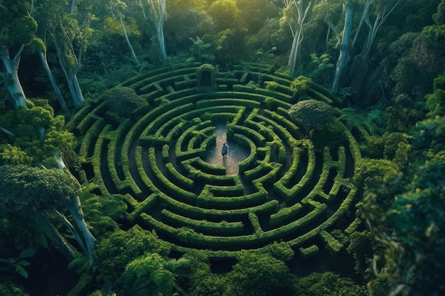 Green maze in forest jungle generative ai