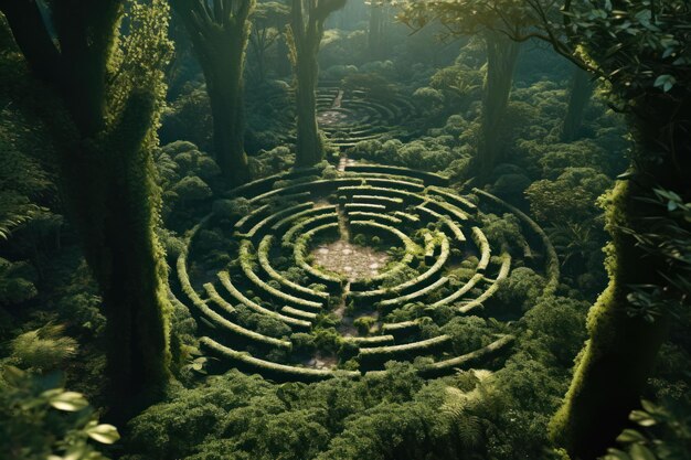 Green maze in forest jungle generative ai