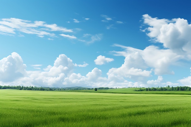 Фото Зеленый луг и голубое небо с облаками композиция природы 3d-рендер