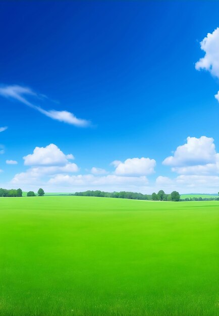 Green meadow and blue sky generative ai illustration