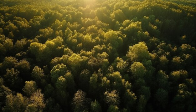 AIが生成した緑の草原、青い空、黄色の日光の美しさ