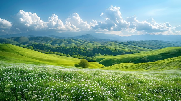 Photo green meadow in the mountains