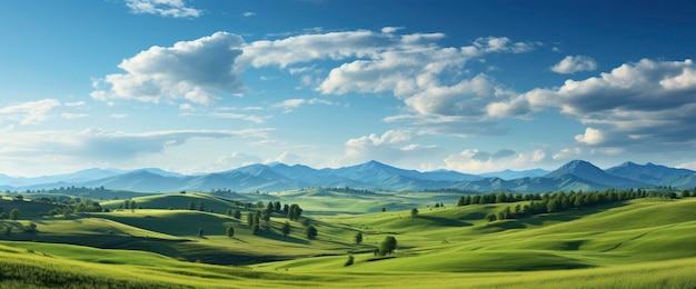 写真 緑の草原 青い空の雲 背景 背景のバナー hd