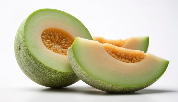 green melon sliced isolated on white background