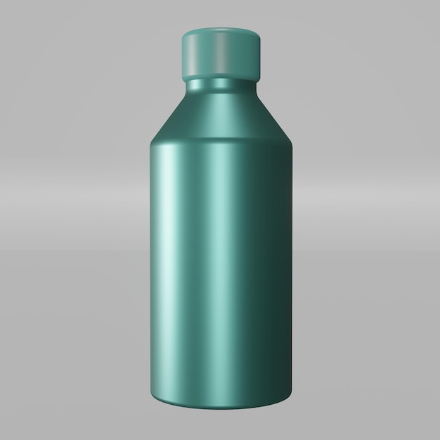 Зелёная металлическая 3D-модель бутылки с серым фоном