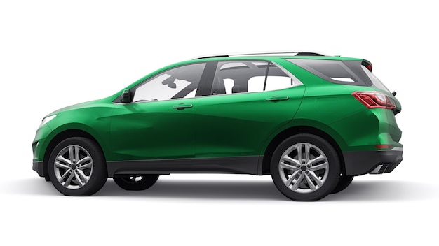 Green mid-size city SUV for a family on a white background. 3d rendering.