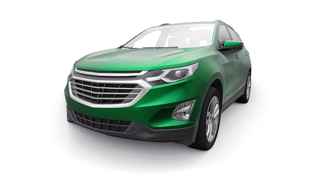 Green midsize city SUV for a family on a white background 3d rendering