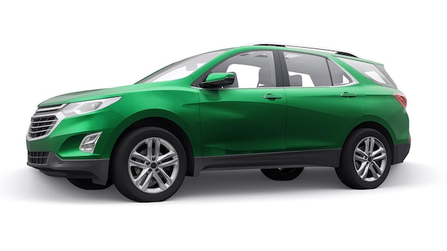 Green midsize city SUV for a family on a white background 3d rendering